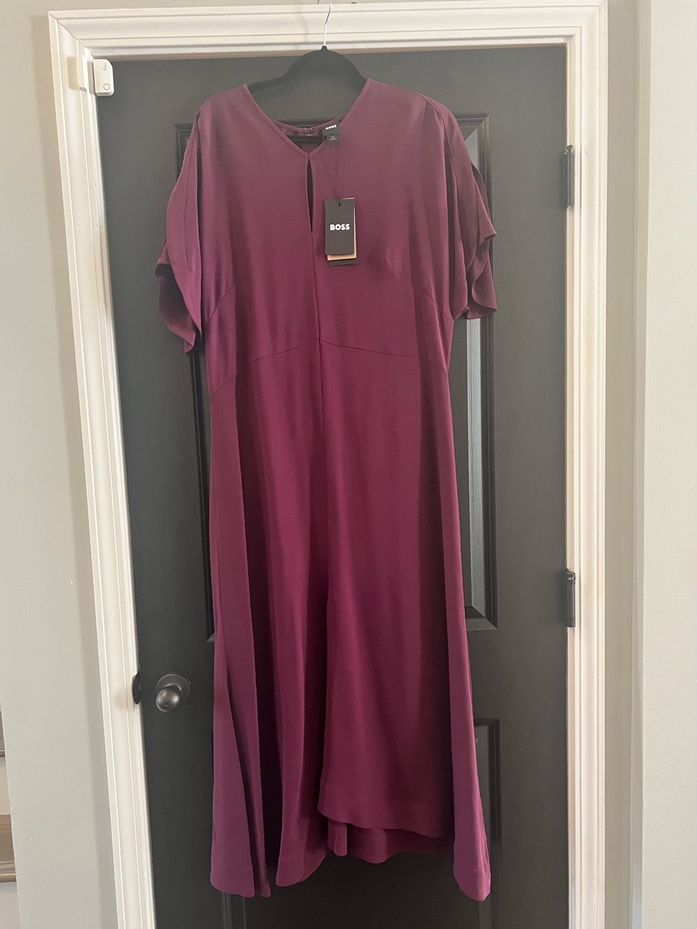 BOSS Denaz Dark Purple Keyhole Midi Dress Size 12 NWT $549